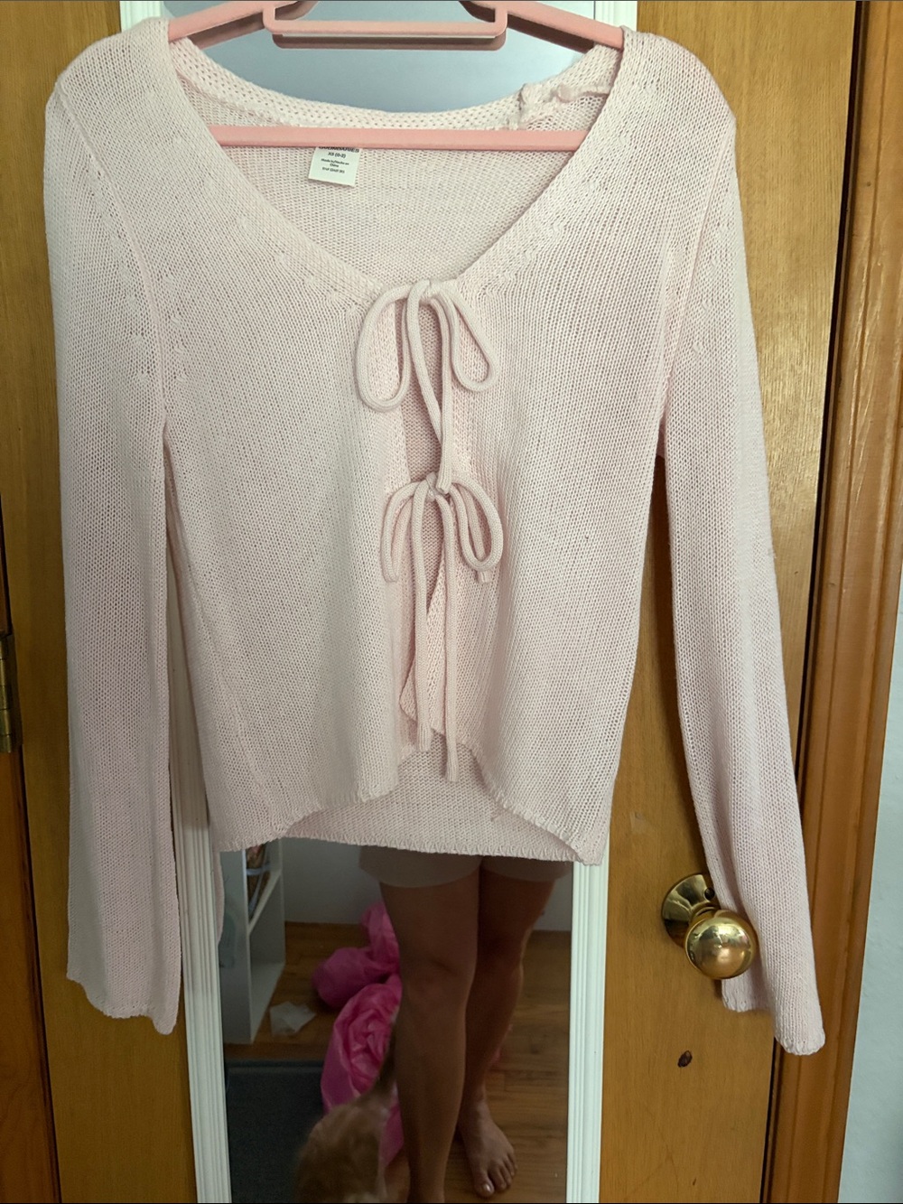 No Boundaries Light Pink Knit Top with Tie-Front Detail